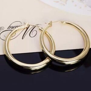 18k Yellow Gold Plated 1.5” Hoop Earrings Over Sterling Silver Brand New Earring